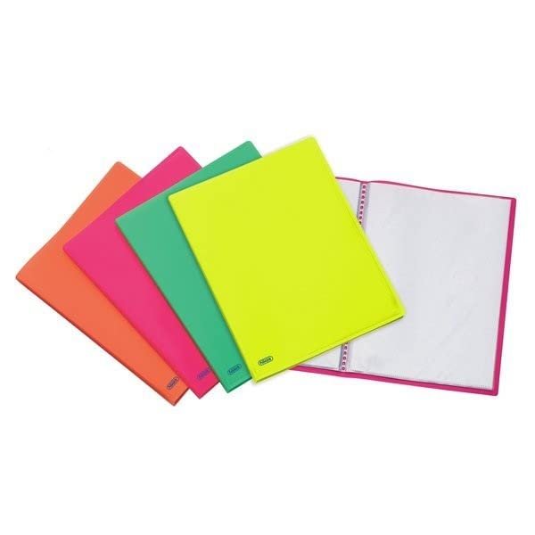 A4 Display Book with Flexible Cover, Neon Colors, 20 Sleeves, 2-Pack