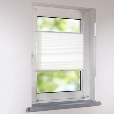 Tensioned Pleated Blind, Klemmfix UNIVERSAL, Made-to-Measure, No Drilling, 121 x 120 cm, White