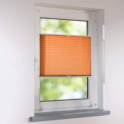 Tensioned Pleated Blind, Klemmfix Universal, Made to Measure, No Drilling, Orange, 81 x 140 cm