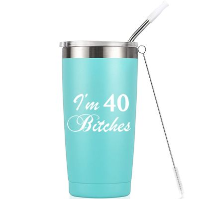 Funny 40th Birthday Tumbler with Lid, 20 oz, Stainless Steel