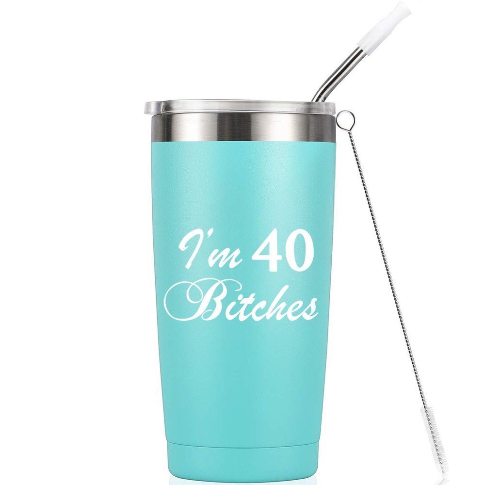 Funny 40th Birthday Tumbler with Lid, 20 oz, Stainless Steel