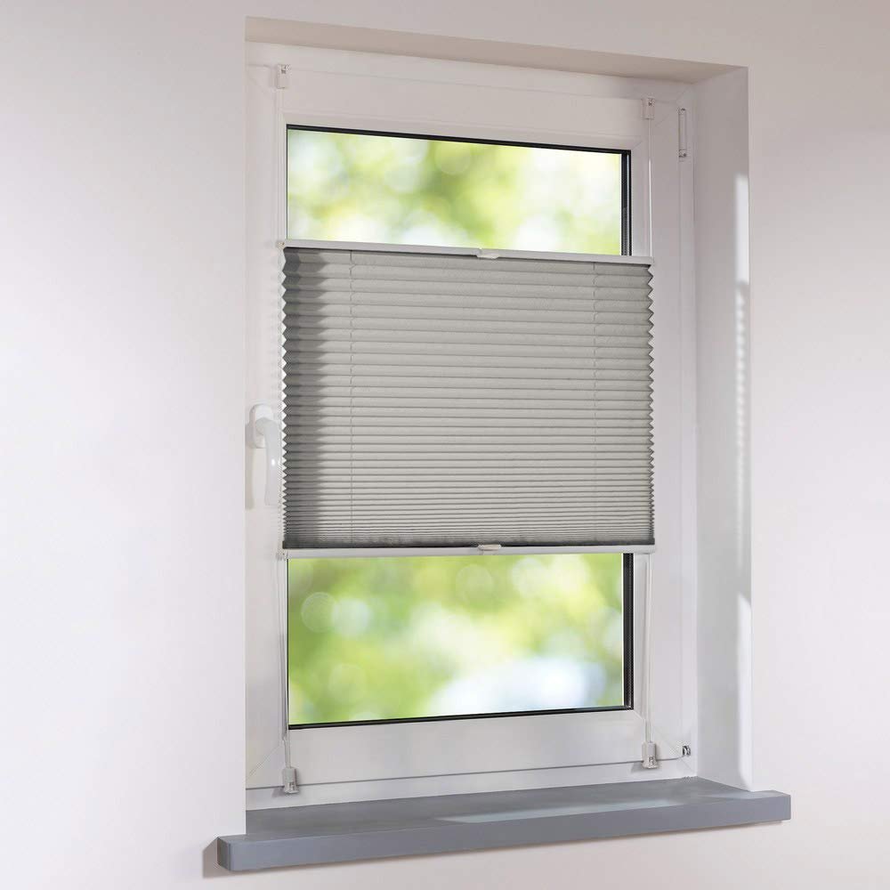 Tensioned Pleated Blind, Clamp-Fix Universal, Gray, 91 x 210 cm