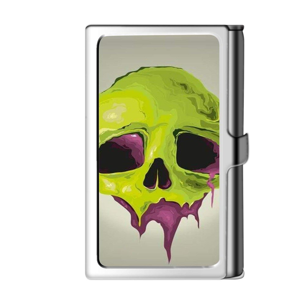 Yanteng Design Splitter Business Card Holder, Stainless Steel Name Wallet and Credit Card Case for Men and Women—Skull