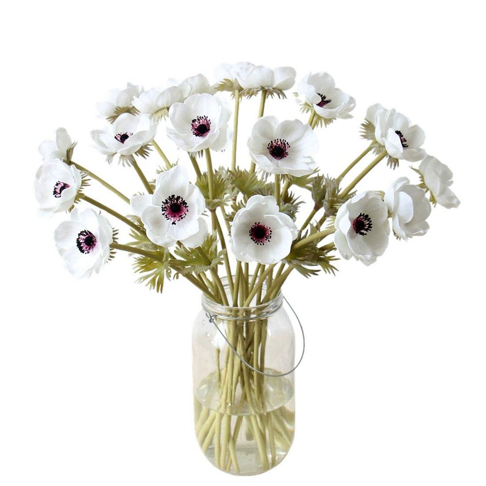 Calcifer 5-Piece 51 cm PU Artificial Anemone Flowers, White