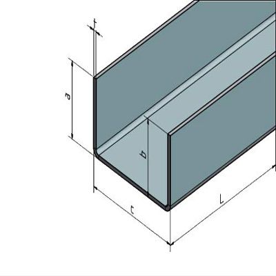 2000 mm Bent Aluminum U-Profile, 1.0 mm Thick, 60 x 100 x 60 mm
