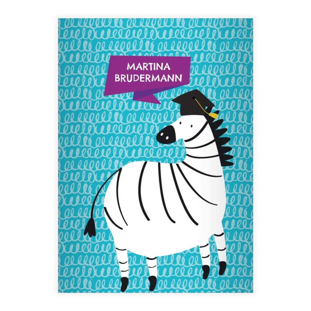 2 Personalized Cheerful Scholars DIN A5 Notebooks with Clever Zebra, Light Blue Ruling 10