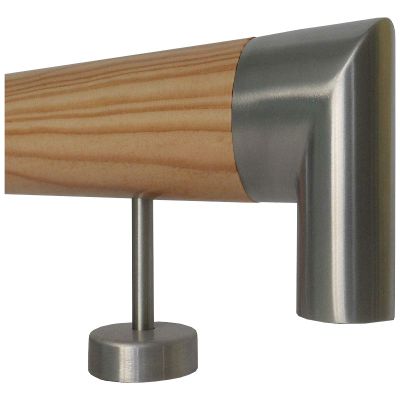 TIBU Larch Wood Handrail, 150 cm, with 3 Stainless Steel Wall Brackets and End Pieces