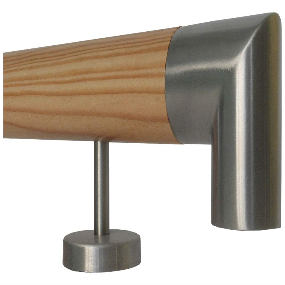 TIBU Larch Wood Handrail, 150 cm, with 3 Stainless Steel Wall Brackets and End Pieces