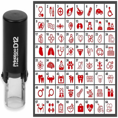 Printtoo Personalized Medical Theme Icons Round Self-Inking Stamper 12 mm - Red