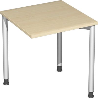 Gerambel Height-Adjustable Desk, Recessed on One Side, 800 x 800 x 680–800 mm, Maple/Silver