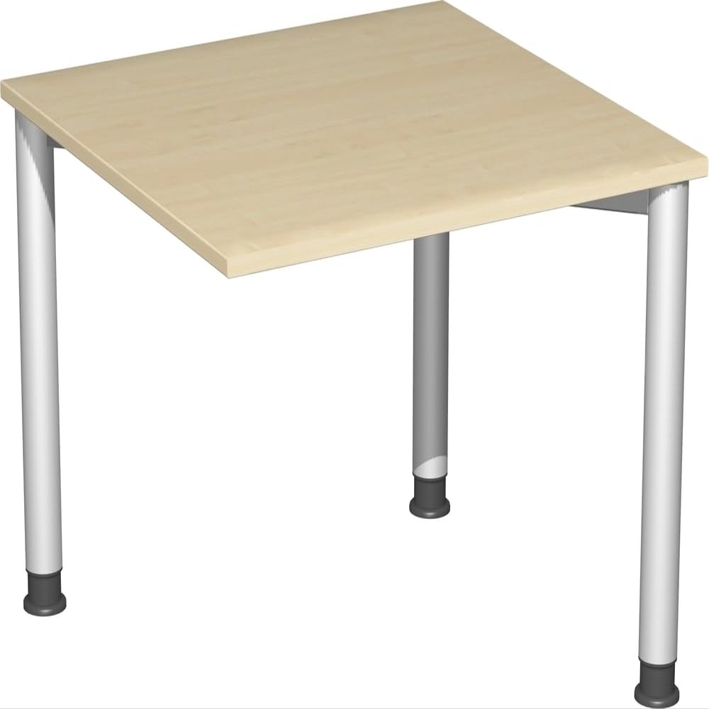 Gerambel Height-Adjustable Desk, Recessed on One Side, 800 x 800 x 680–800 mm, Maple/Silver