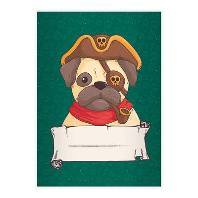 Kartenkaufrausch 4 Fun Pirate DIN A4 Elementary School Notebooks, Pug Pirate, Green Contrast Ruling 1