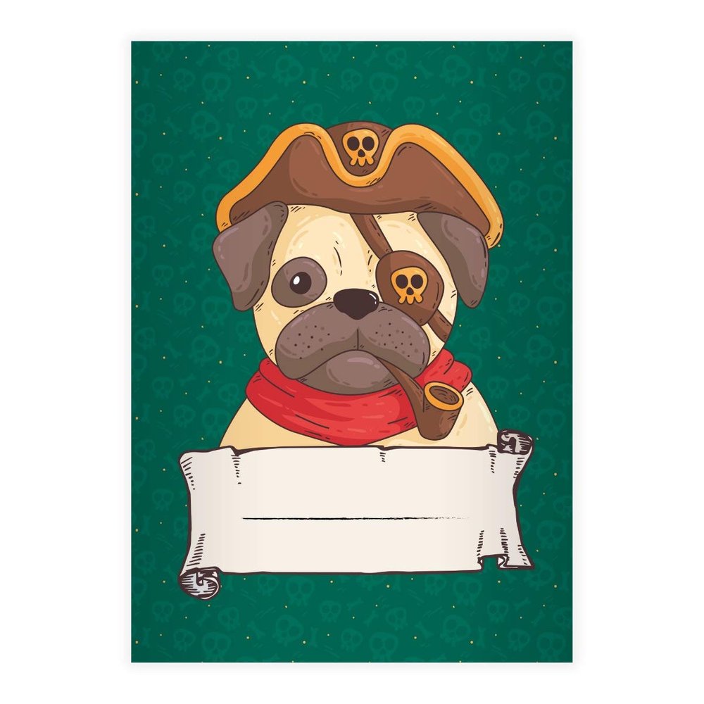 Kartenkaufrausch 4 Fun Pirate DIN A4 Elementary School Notebooks, Pug Pirate, Green Contrast Ruling 1