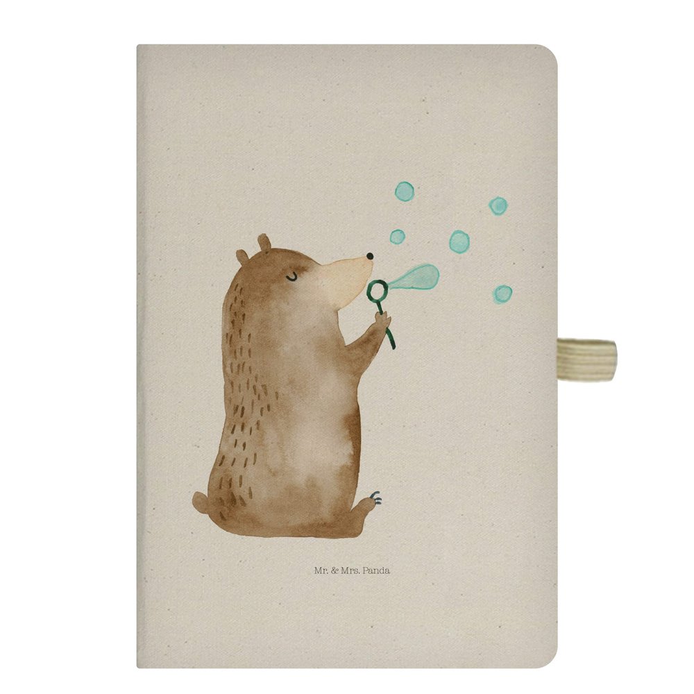 Mr. & Mrs. Panda DIN A5 Cotton Notebook – Teddy Bear Blowing Soap Bubbles