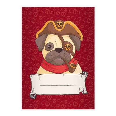 Kartenkaufrausch Pirate Pug DIN A4 Elementary School Notebook, Red, Grade 2 Ruling