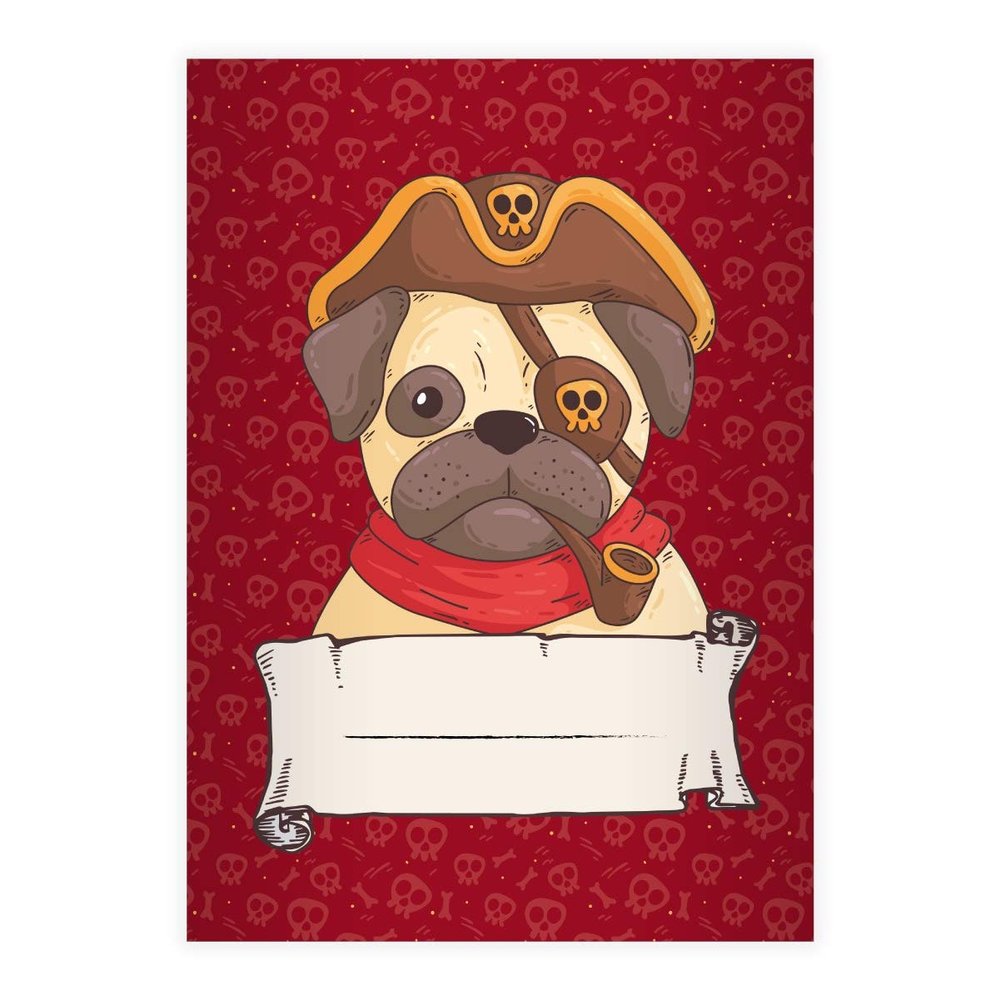 Kartenkaufrausch Pirate Pug DIN A4 Elementary School Notebook, Red, Grade 2 Ruling