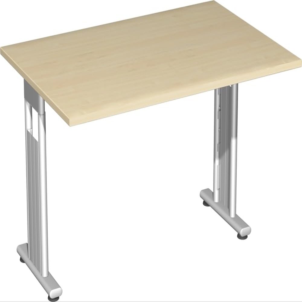 Gerambel Desk, Fixed Height, Recessed on Both Sides, 1200 x 800 x 720, Maple/Silver