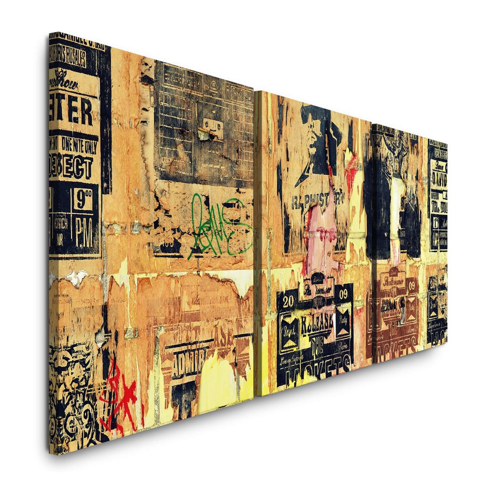 EAUZONE Graffiti on Wall Canvas, 220 x 70 cm, 3-Piece XXL Panorama