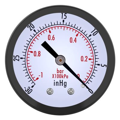 Jectse 50 mm Mini Vacuum Gauge, Water, Oil, Air, 1/4 in BSPT Thread, 0 to -30 inHg, 0 to -1 bar