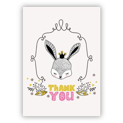 Charming Bunny Princess Thank-You Card with Envelope