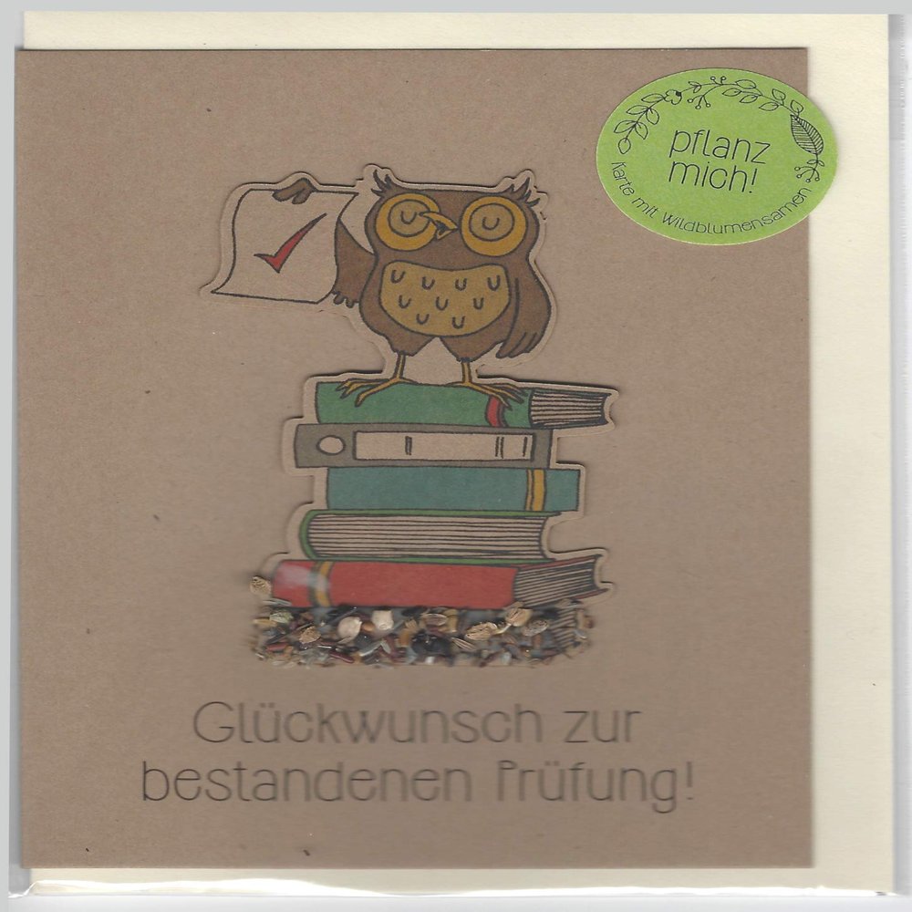 Die Stadtgärtner Congratulations on Passing Your Exam Card with Owl Seed Stake