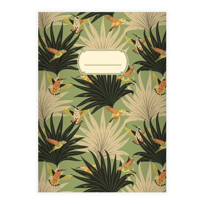 Kartenkaufrausch 16 Tropical DIN A5 School Notebooks, Graph Paper with Palm Fronds and Hummingbirds, Green Ruling 5