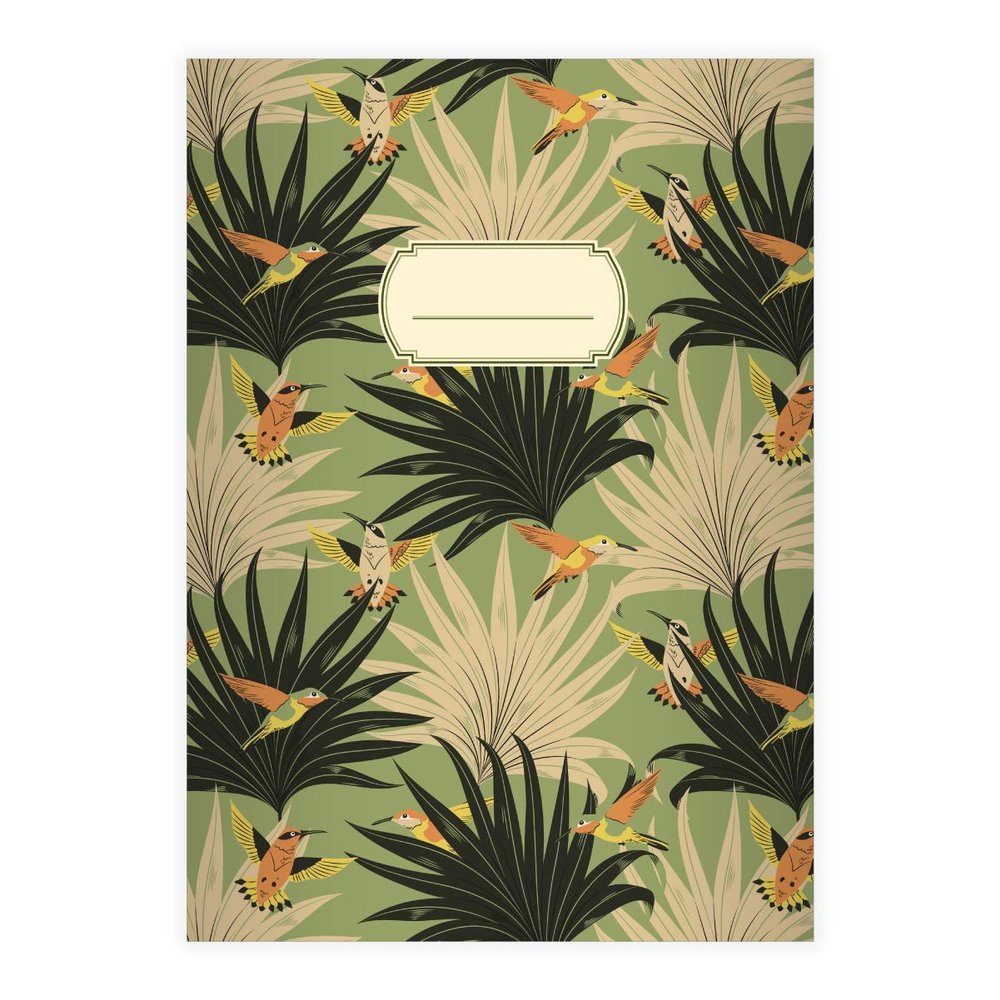 Kartenkaufrausch 16 Tropical DIN A5 School Notebooks, Graph Paper with Palm Fronds and Hummingbirds, Green Ruling 5