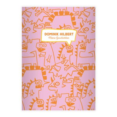 Kartenkaufrausch 4 Personalized A4 Elementary School Notebooks, Monsters & Dinosaurs, Pink Contrast Ruling 1