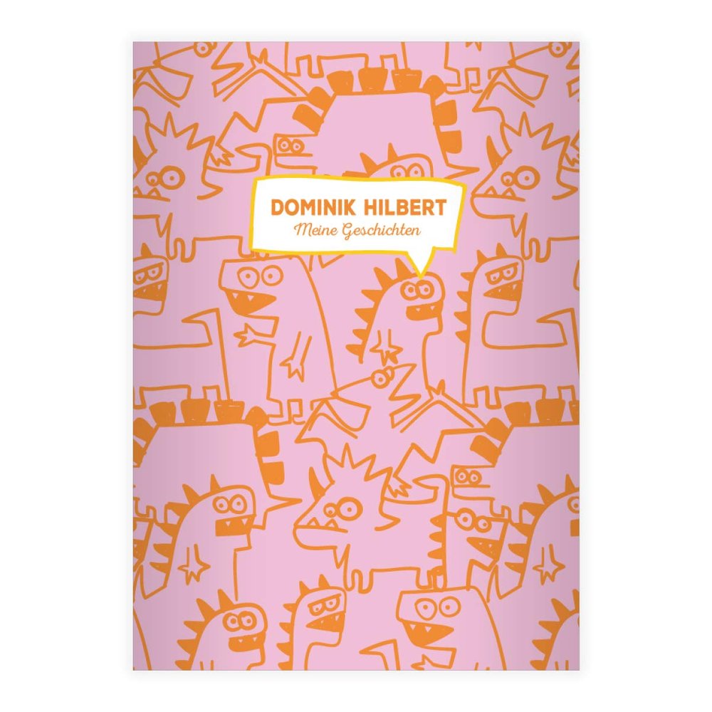 Kartenkaufrausch 4 Personalized A4 Elementary School Notebooks, Monsters & Dinosaurs, Pink Contrast Ruling 1