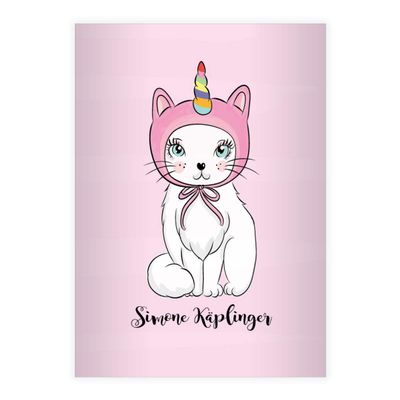 Kartenkaufrausch 2 Personalized Cute Cat A4 School Notebooks, Unicorn Kitten, Pink Ruled No. 20