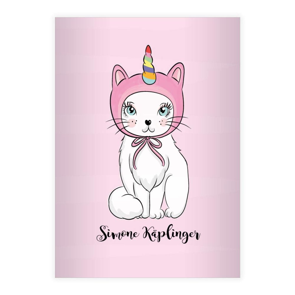 Kartenkaufrausch 2 Personalized Cute Cat A4 School Notebooks, Unicorn Kitten, Pink Ruled No. 20