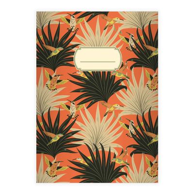16 Tropical DIN A4 School Notebooks, Grid Ruling 29, Palm Fronds & Hummingbirds