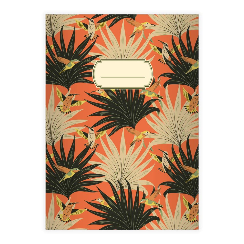 16 Tropical DIN A4 School Notebooks, Grid Ruling 29, Palm Fronds & Hummingbirds