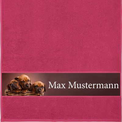 Manutextur Personalized Hand Towel with Name, Animal & Dog Design, Fuchsia, 50 x 100 cm