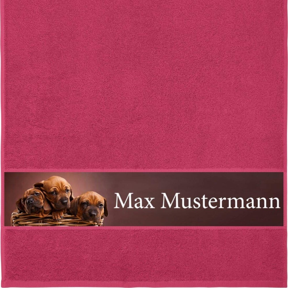 Manutextur Personalized Hand Towel with Name, Animal & Dog Design, Fuchsia, 50 x 100 cm