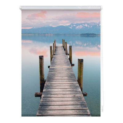 Lichtblick Klemmfix Light-Filtering Roller Blind, No Drilling, Privacy, Bridge Evening Mood, Blue/Brown, 45 x 150 cm