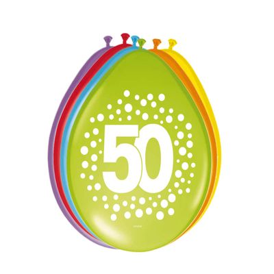 50th Birthday Polka Dot Balloons, 12 in (30 cm), 8 Pack