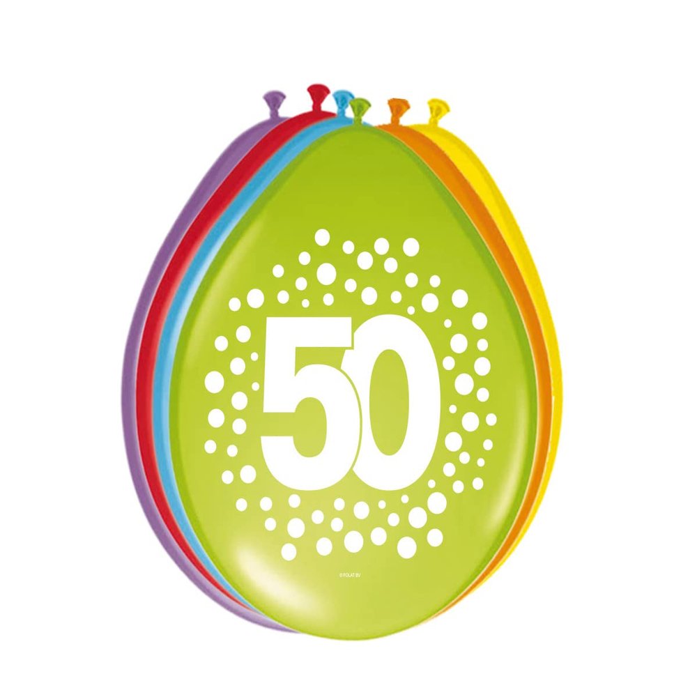 50th Birthday Polka Dot Balloons, 12 in (30 cm), 8 Pack