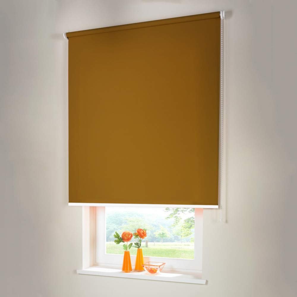 Blackout Chain Roller Blind, 120 x 60 cm, Ochre, Light-Blocking, with Universal Brackets