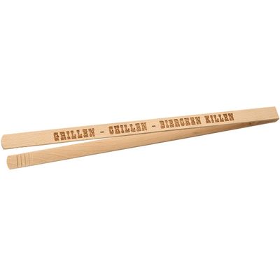 Spruchreif Wooden Grill Tongs with Engraved Saying