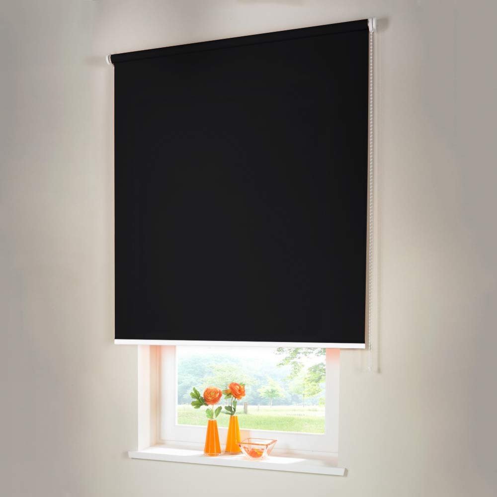 Blackout Roller Blind, Chain-Operated, 20 x 50 cm, Black