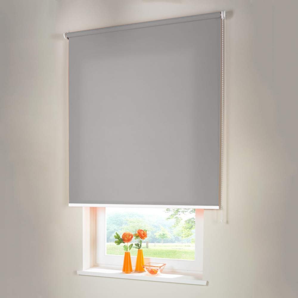 Sun Protection-HH Side-Chain Blackout Roller, 140 x 110 cm, Gray, Light-Blocking, with Universal Brackets