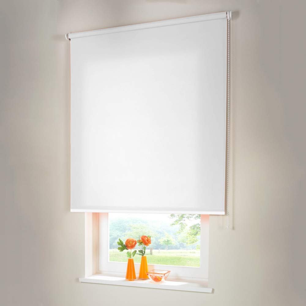 Sun Protection HH Side-Pull Blackout Roller Blind, 170 x 80 cm, White, Light-Blocking, with Universal Brackets