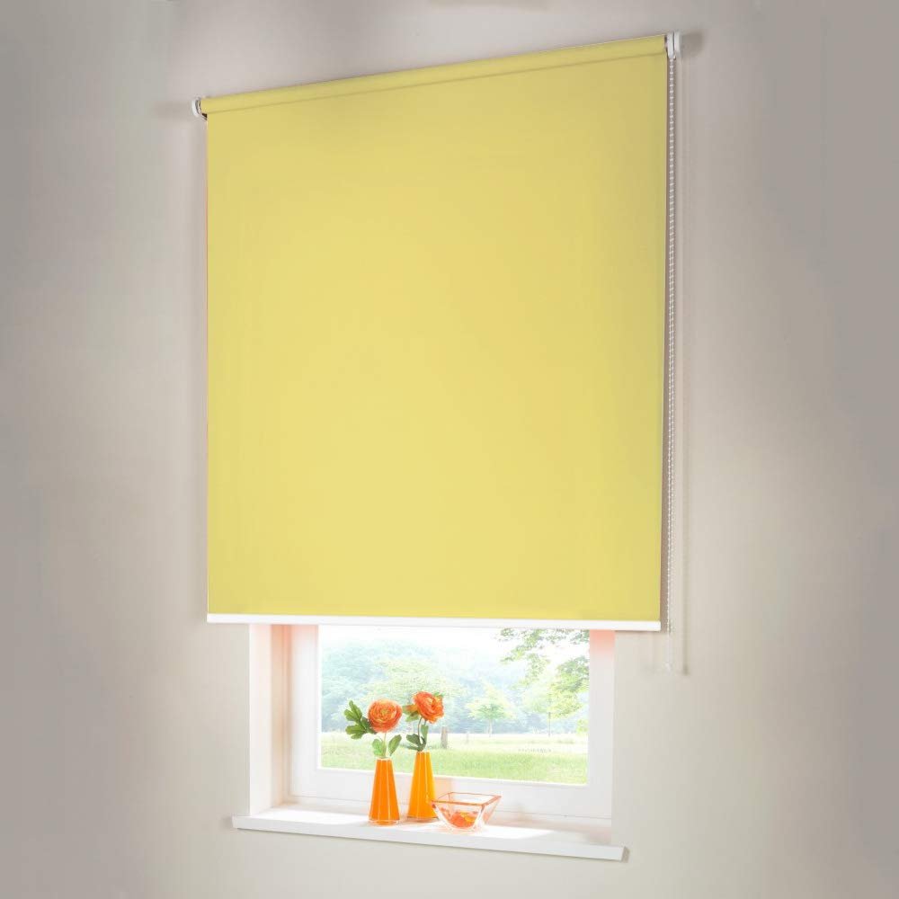 Sonnenschutz-HH Side-Pull Blackout Roller Blind, 105 x 50 cm, Yellow, with Universal Brackets