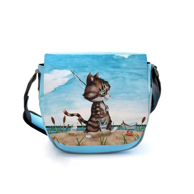 ilka parey wandtattoo-welt Personalized Cat Fishing Kindergarten Bag, Blue