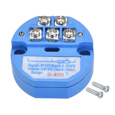 PT100 Temperature Transmitter, 24V DC, 4–20mA, 0–400°C