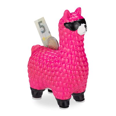 Relaxdays Llama Piggy Bank Set of 2 with Sunglasses, Ceramic, 15.5 x 11 x 6 cm