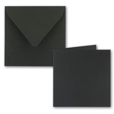 50 Square Black Kraft Paper Folding Card Sets, 15 x 15 cm – Folding Cards with Recycled Paper Envelopes, UmWelt Series