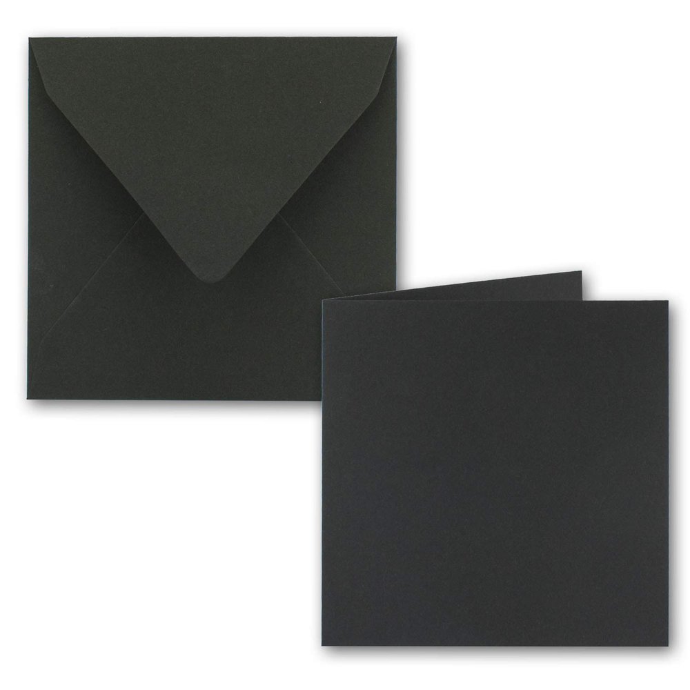 50 Square Black Kraft Paper Folding Card Sets, 15 x 15 cm – Folding Cards with Recycled Paper Envelopes, UmWelt Series