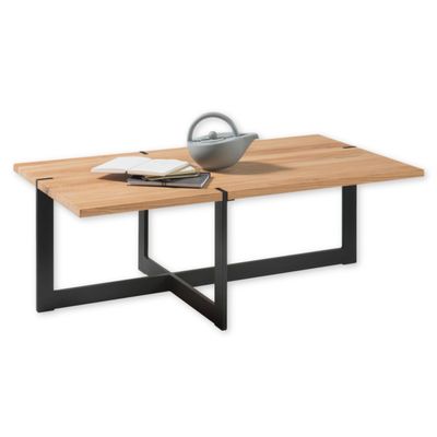 Tiago Solid Oak Coffee Table with Metal Frame - 110 x 40 x 60 cm
